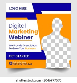Conjunto de plantillas de publicación de medios sociales para el seminario web de la conferencia de negocios,
Seminario web de marketing y otros seminarios. Banner promocional de los medios sociales. Diseño de banner en Instagram para empresas
