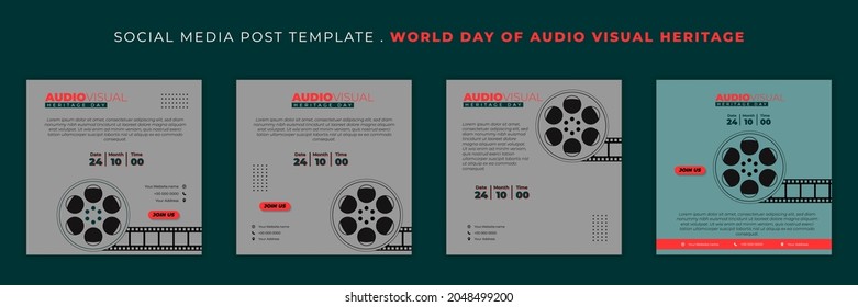 Set of Social media post template with film roll design. World day of Audio visual heritage template design. good template for web banner design.