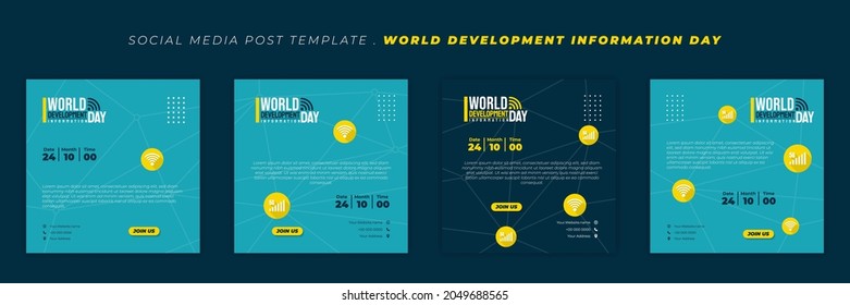 Set of social media post template with Wireless and signal bar icon. World Development information day template design. good template for web banner design.