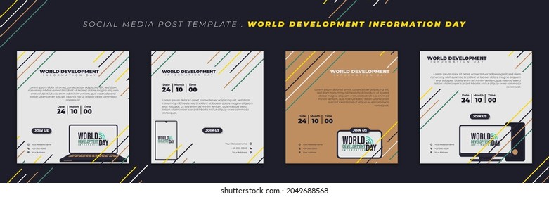 Set of social media post template with devices design. World Development information day template design. good template for web banner design.