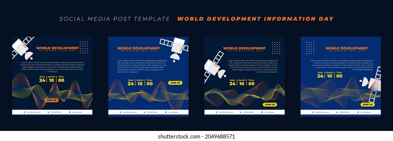 Set of social media post template with Satellite and signal wave design. World Development information day template design. good template for web banner design.