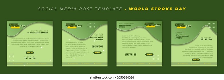 Set of social media post template with green color. World Stroke Day template design. Good template for web banner design.