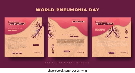 Set of social media post template with lungs design. World Pneumonia Day template design. Good template for Online advertisement design.