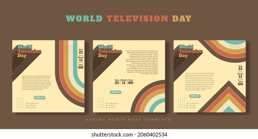 Set of Social media post template with vintage typography design. World Television Day template design. Good template for online Advertisement design.