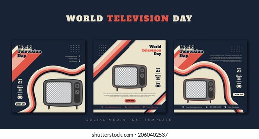 Set of Social media post template with television and vintage background design. World Television Day template design. Good template for online Advertisement design.