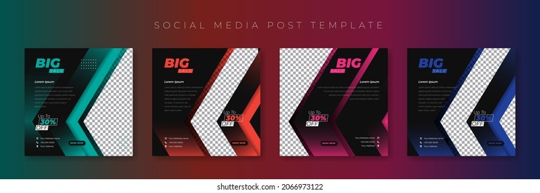 Set of social media post template with multicolor choice design. Good template for online advertisement design.