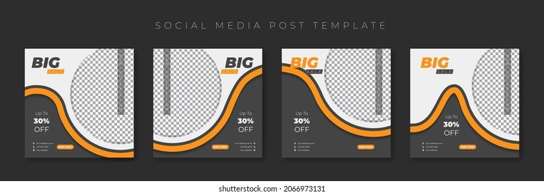 Set of social media post template with waving orange line design. Good template for online advertisement design.