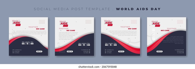 Set of social media post template with wavy background design. World Aids Day Template design. Also good template for online campaign design.
