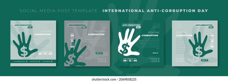 Set of social media post template with dollar hand design. International Anti Corruption Day template design. Good template for online advertisement design.