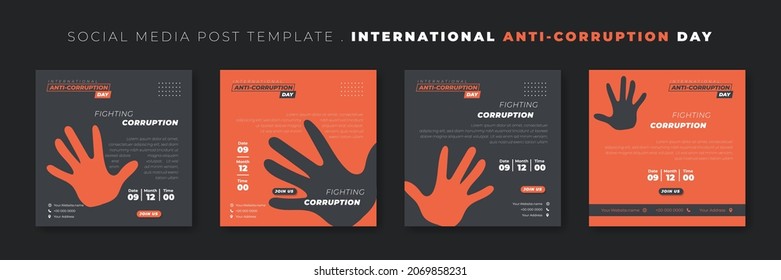 Set of social media post template with stop hand design. International Anti Corruption Day template design. Good template for online advertisement design.