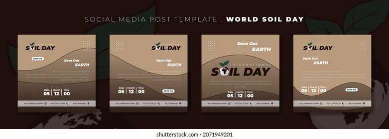 Set of social media post template with brown color design. World Soil Day template design. Good template for online campaign design.