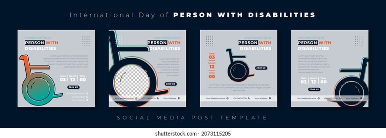 Set of social media post template with Black wheelchair design. International day of person with disabilities template design. Good template for online campaign design