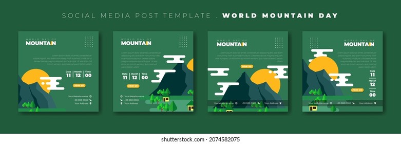 Set of social media post template with mountain green environment design. International mountain day template design. Good template for online campaign design.