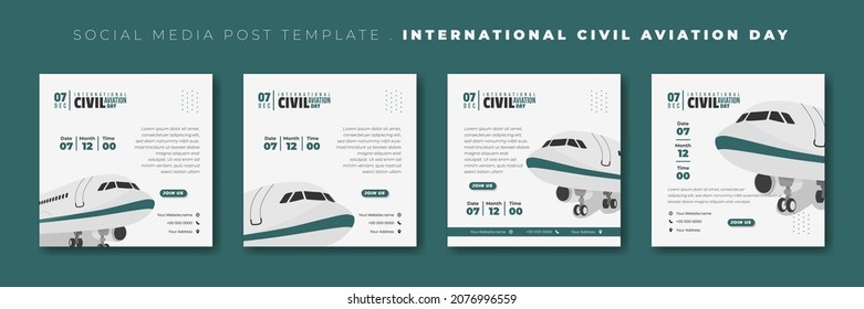 Set of social media post template with airplane vector illustration. International civil aviation day template design. Also good template for airplane design.