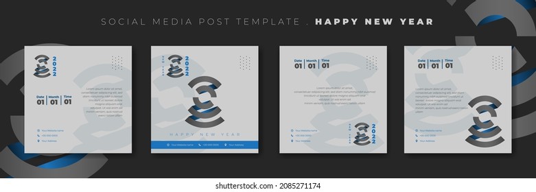Set of social media post template with circle typography number of 2022. Happy new year 2022 template design. also good template for web banner design.