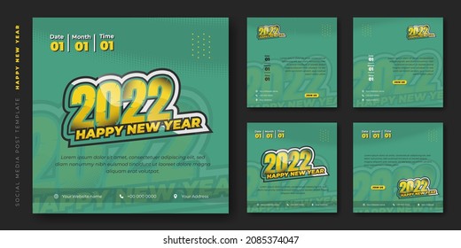 Set of social media post template with Racing Typography design. Happy new year 2022 template design. also good template for web banner design.