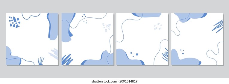 Set social media post template with wavy blue and scratch lines on white background suitable for promotion, sale, greeting card, invitation, and other.
