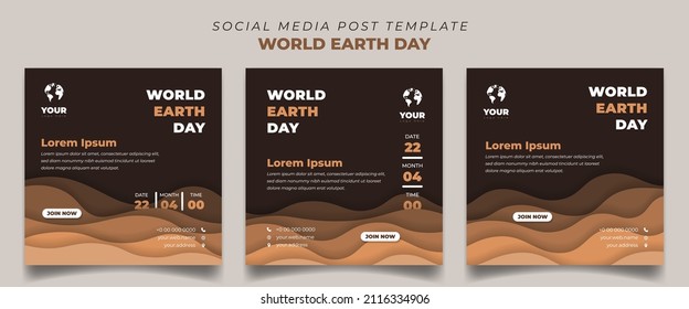 Set of social media post template in square background. World earth day template design with paper cut background. good template for online advertisement design.