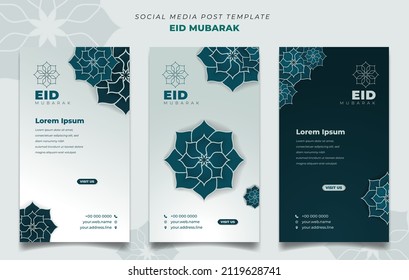 Set of social media post template in portrait background for Eid Mubarak design. Good template for islamic celebration design.