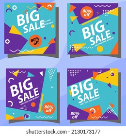 Set of Social media post template, Editable Square Banner Design, web banner ads, Black and red shape, space for photo vector illustration