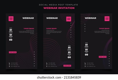 Set of social media post template in black and pink portrait background design