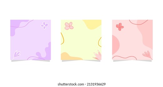 Set social media post template with floral and scratch lines, suitable for promotion, sale, greeting card, invitation, and other.