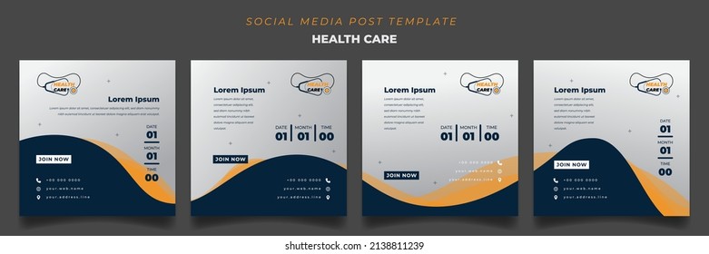 Set of social media post template for Health care design with waving blue and yellow in portrait