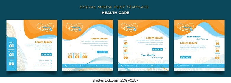 Set of Social media post template design with abstract background for health care design