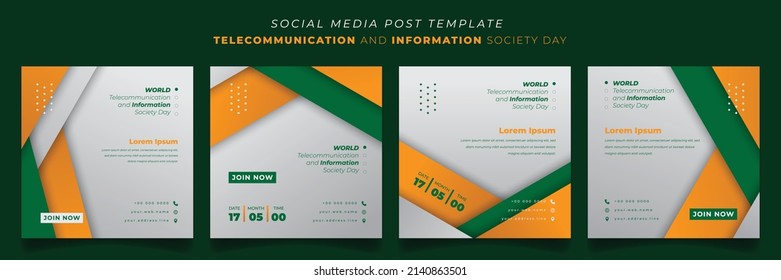 Conjunto de plantillas de publicación de medios sociales en diseño cuadrado con diseño de fondo geométrico verde y amarillo