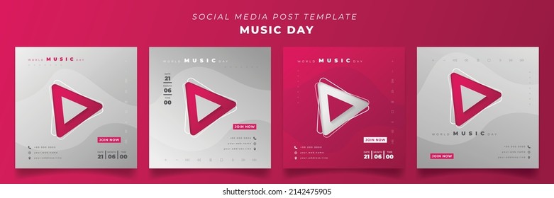 Set of social media post template in feminine background for world music day