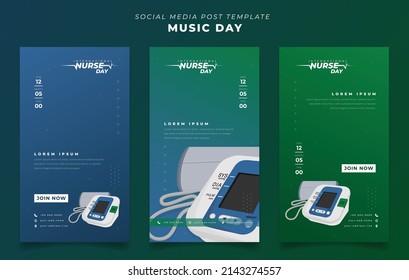 Set of social media post template in green and blue background for international nurse day design