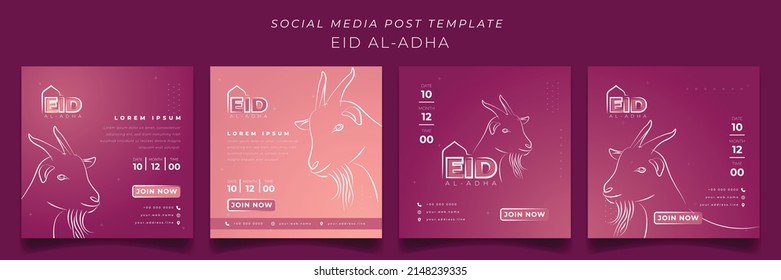 Set of social media post template for eid al adha islamic holiday in pink background design