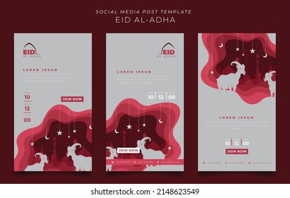 Set of social media post template in portrait background with goat on paper cut design