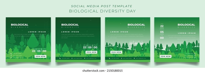 Set of social media post template for world biological diversity day in green background design