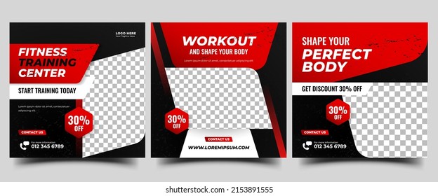 Set of Social media post template for gym, fitness and workout promotion.