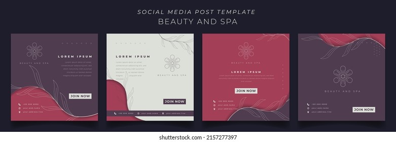 Set of social media post template in feminine square background for beauty and spa design