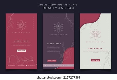 Conjunto de plantillas de publicación de medios sociales con diseño femenino en fondo retrato para diseño de spa