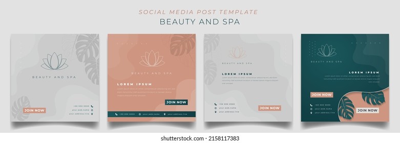 Set of social media post template with feminine background for beauty and spa advertisement design - Shutterstock ID 2158117383