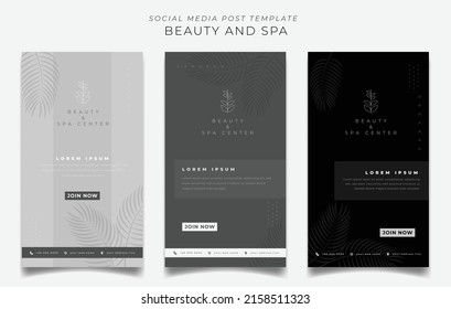 Set of social media post template in black white background for spa or relaxing advertisement design