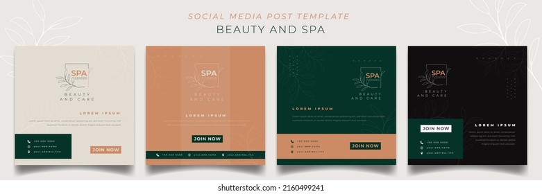 Conjunto de plantillas de publicaciones en medios sociales con diseño de fondo femenino para publicidad de cuidados de belleza