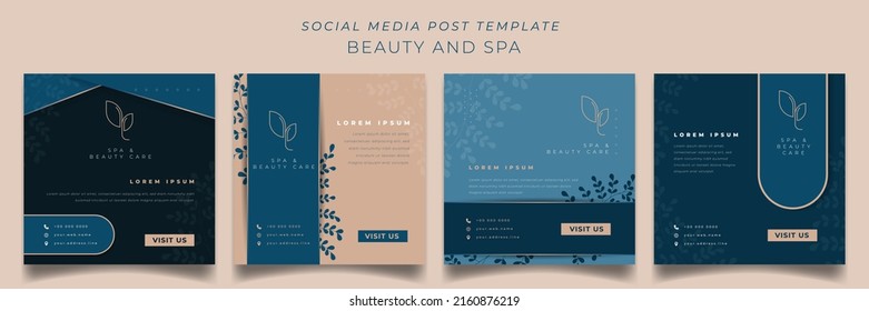 Set of social media post template in luxury concept background for spa advertisement design