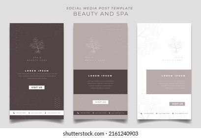 Set of social media post template with luxury brown background for beauty care advertisement design
