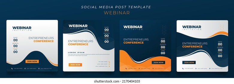 Set of social media post template in waving blue yellow background for webinar invitation design