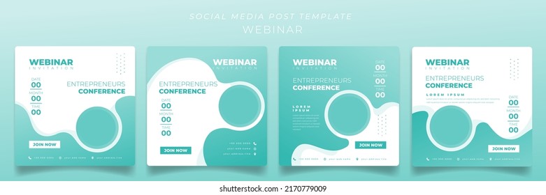 Set of social media post template in pastel green background for advertising or webinar design