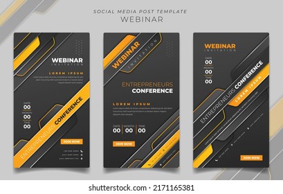 Set of social media post template in black yellow techno background for webinar invitation design