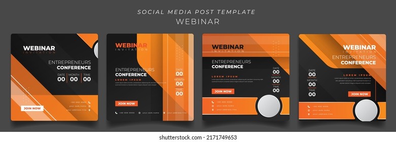 Set of social media post template with orange geometric background for online advertisement design