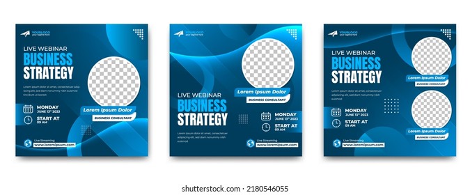 Set of Social media post template for webinar invitation. Editable square banner with place for the photo. Usable for social media post and web ads.