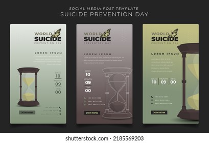 Set of social media post template with sand timer illustration for suicide prevention day design