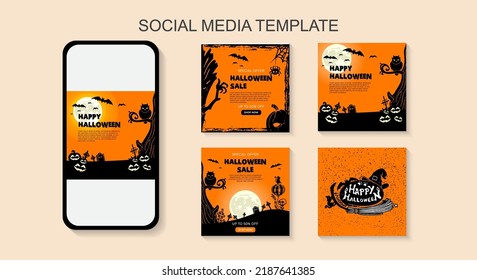 	
Set of Social media post template design for Halloween.