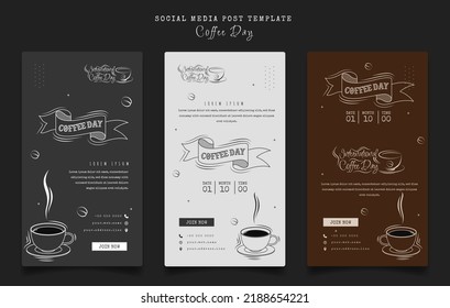 Set of social media post template with coffee design for international coffee day campaign design